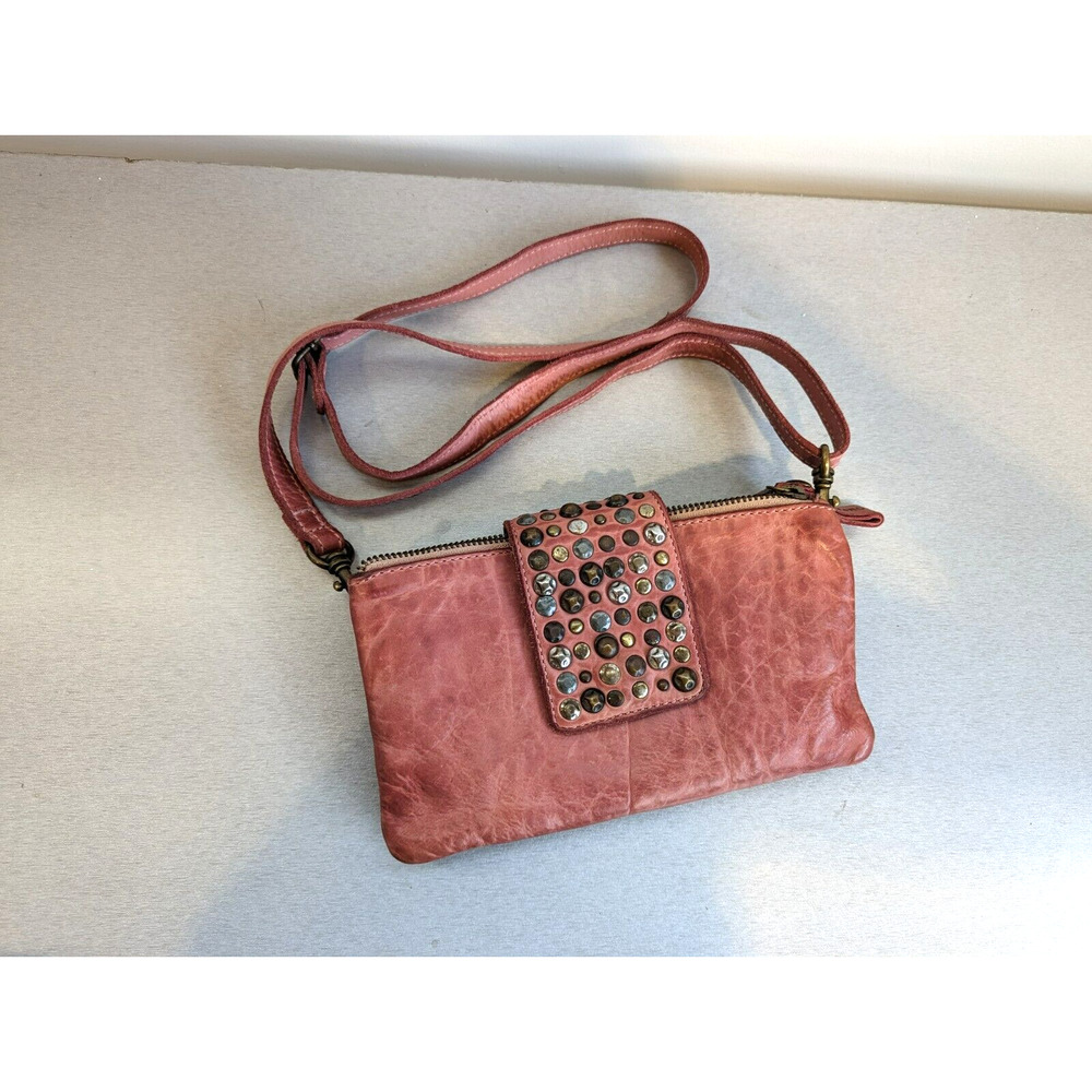 Studded Pink Leather Shoulder Bag